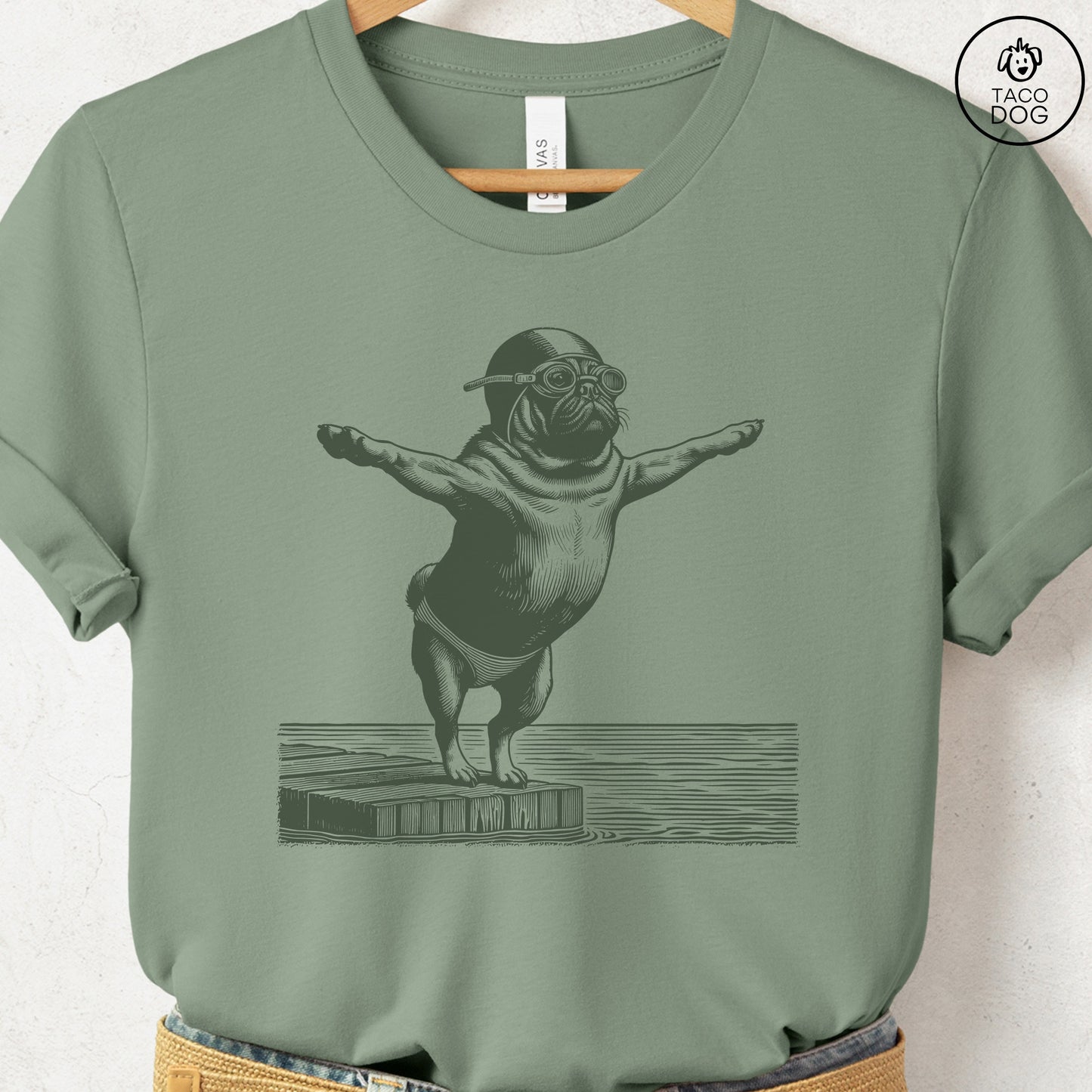 Pug Swim T-Shirt Sage Taco-Dog