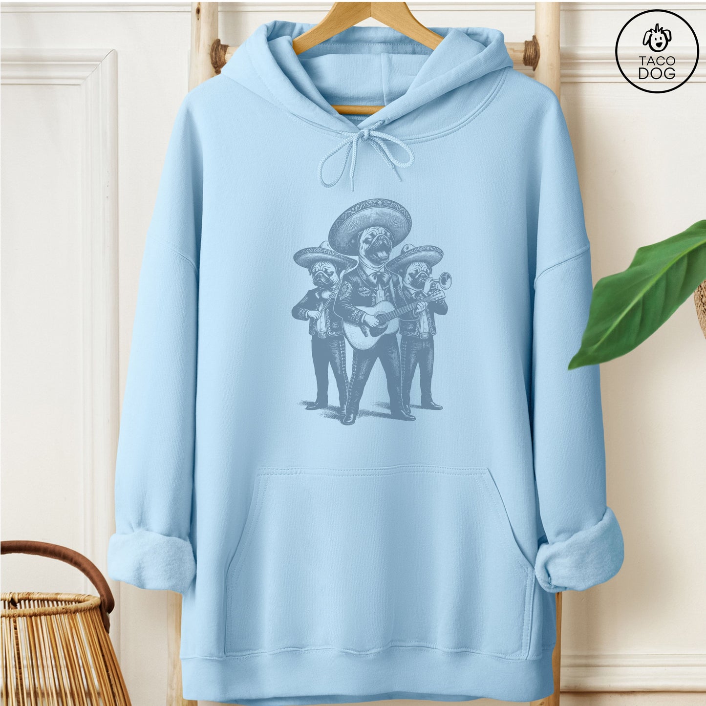 Pug Mariachi Hoodie Light Blue Taco-Dog