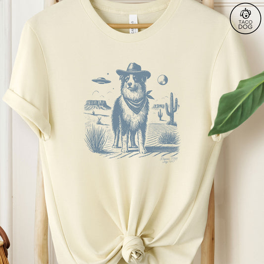 Australian Shepherd Aussie Cowboy Ink Space UFO T-Shirt Natural Taco-Dog