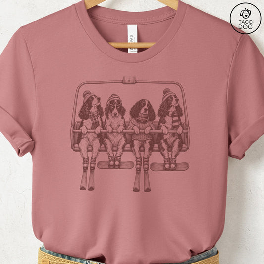 Springer Spaniel Chair Lift T-Shirt Heather Mauve Taco-Dog
