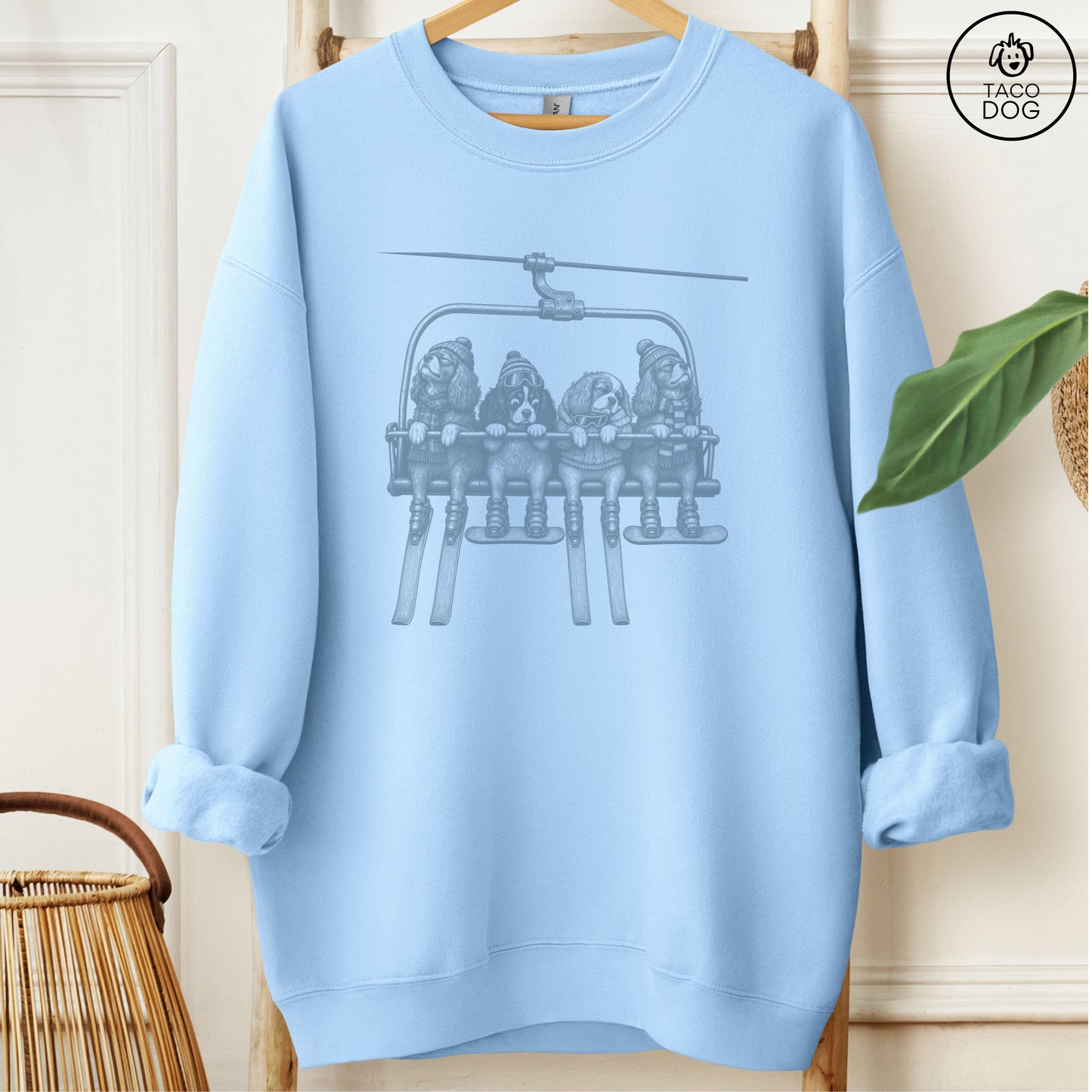 Cavalier King Charles Spaniel Chair Lift Sweatshirt Light Blue Taco-Dog