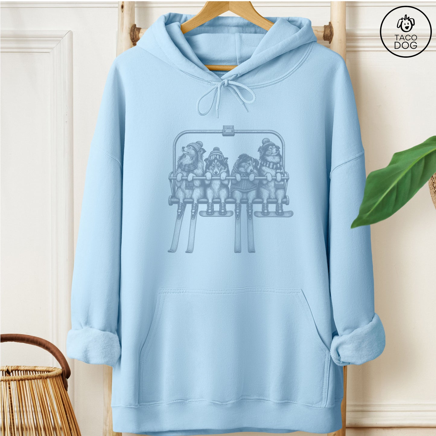 Shetland Sheepdog Chair Lift Hoodie Light Blue Taco-Dog