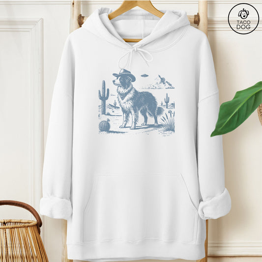 Border Collie Cowboy UFO Hoodie White Taco-Dog