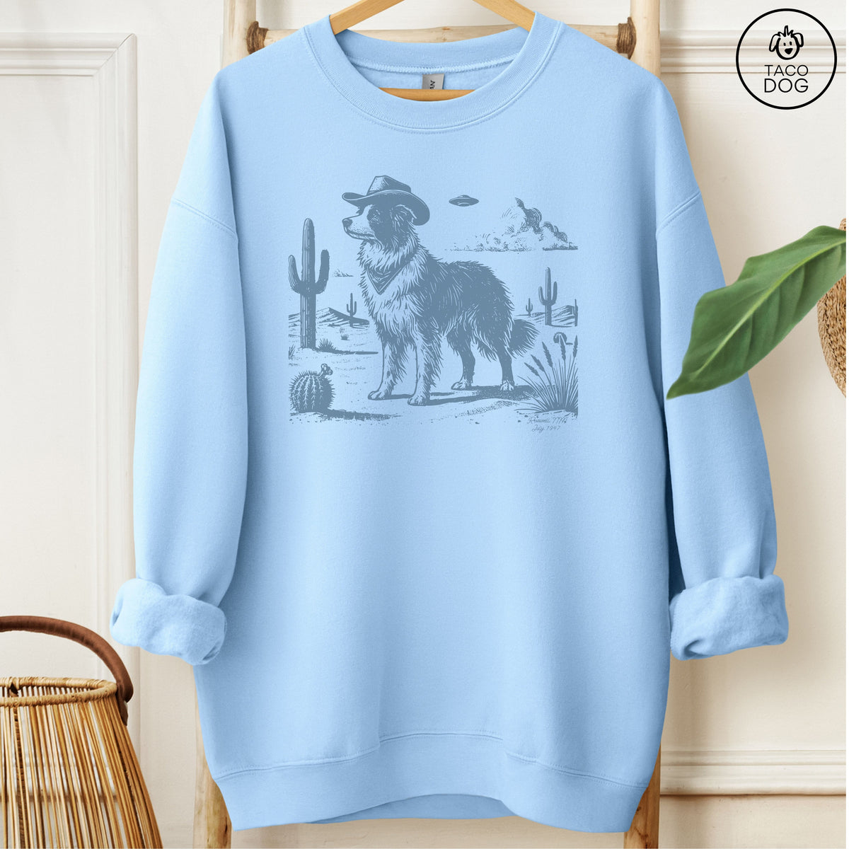 Border Collie Cowboy UFO Sweatshirt Light Blue Taco-Dog