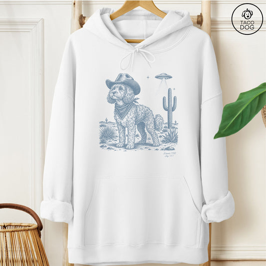 Cavapoo Cowboy UFO Hoodie White Taco-Dog