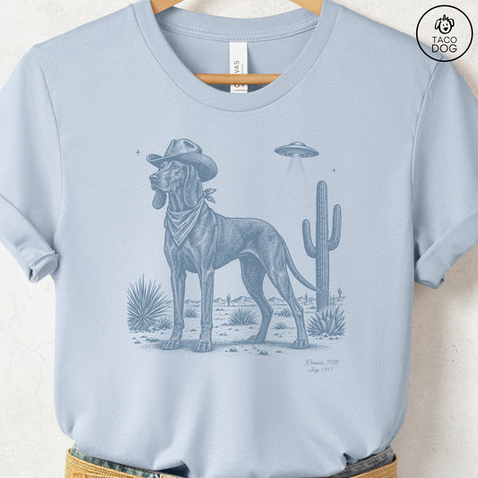 Coonhound Cowboy UFO T-Shirt Light Blue Taco-Dog
