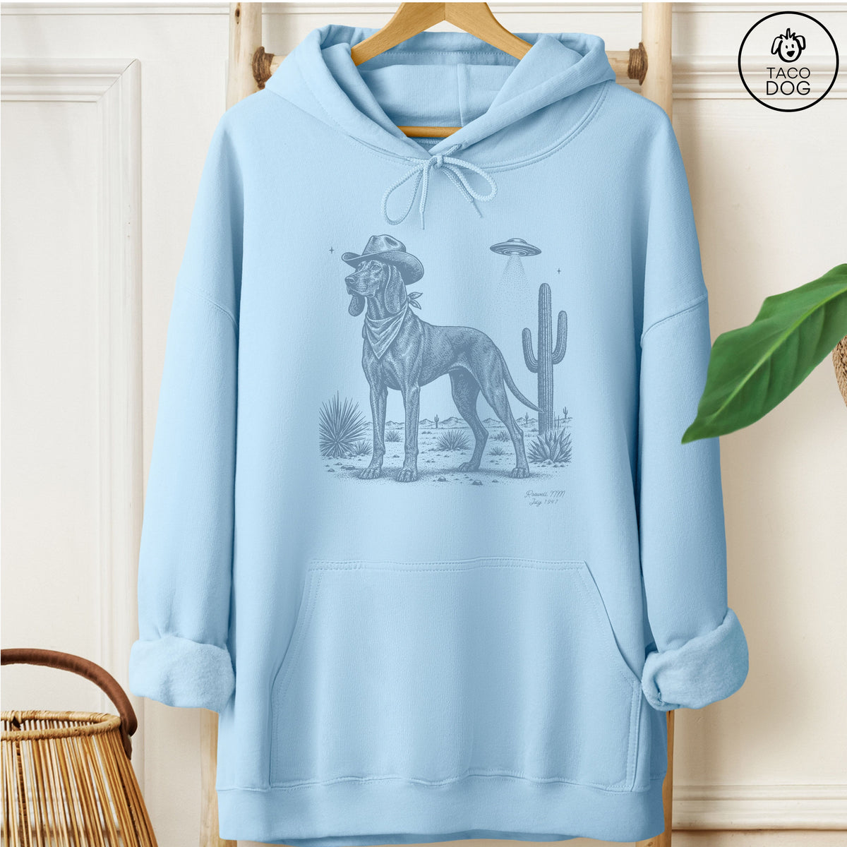 Coonhound Cowboy UFO Hoodie Light Blue Taco-Dog