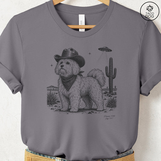 Coton De Tulear Cowboy UFO T-Shirt Storm Taco-Dog