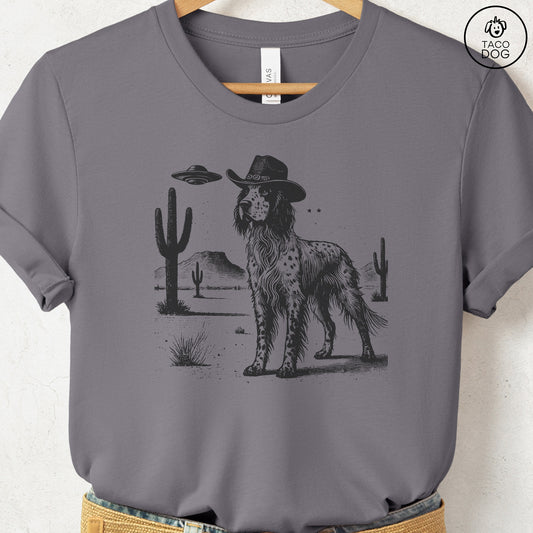 English Setter Cowboy UFO T-Shirt Storm Taco-Dog