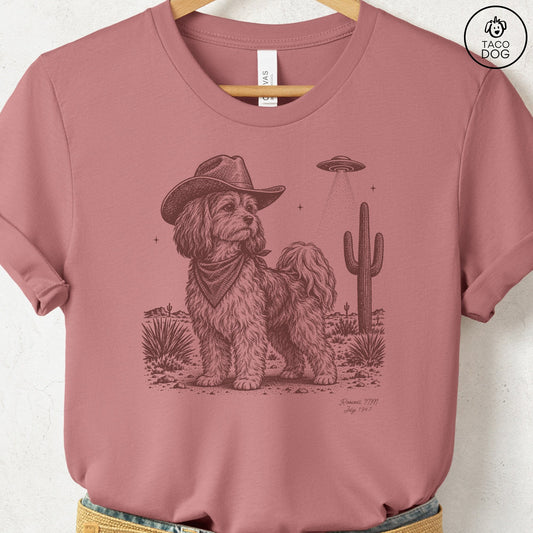 Havanese Cowboy UFO T-Shirt Heather Mauve Taco-Dog