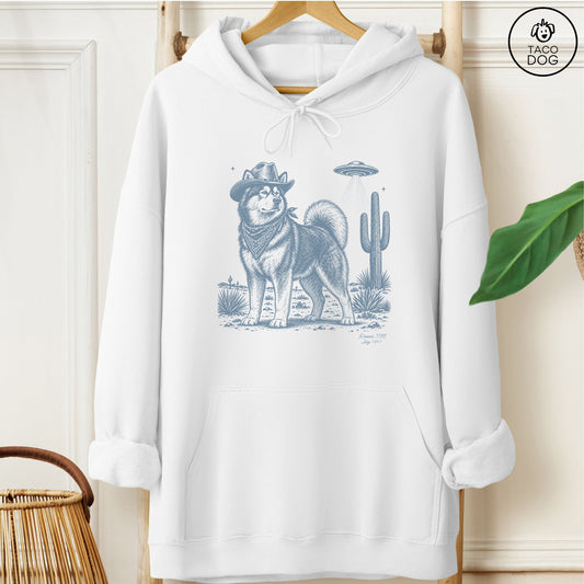 Malamute Cowboy UFO Hoodie White Taco-Dog