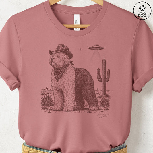 Old English Sheepdog Cowboy UFO T-Shirt