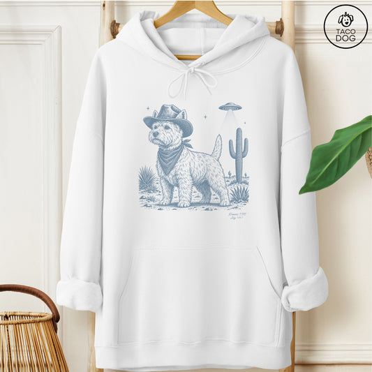Westie Cowboy UFO Hoodie White Taco-Dog