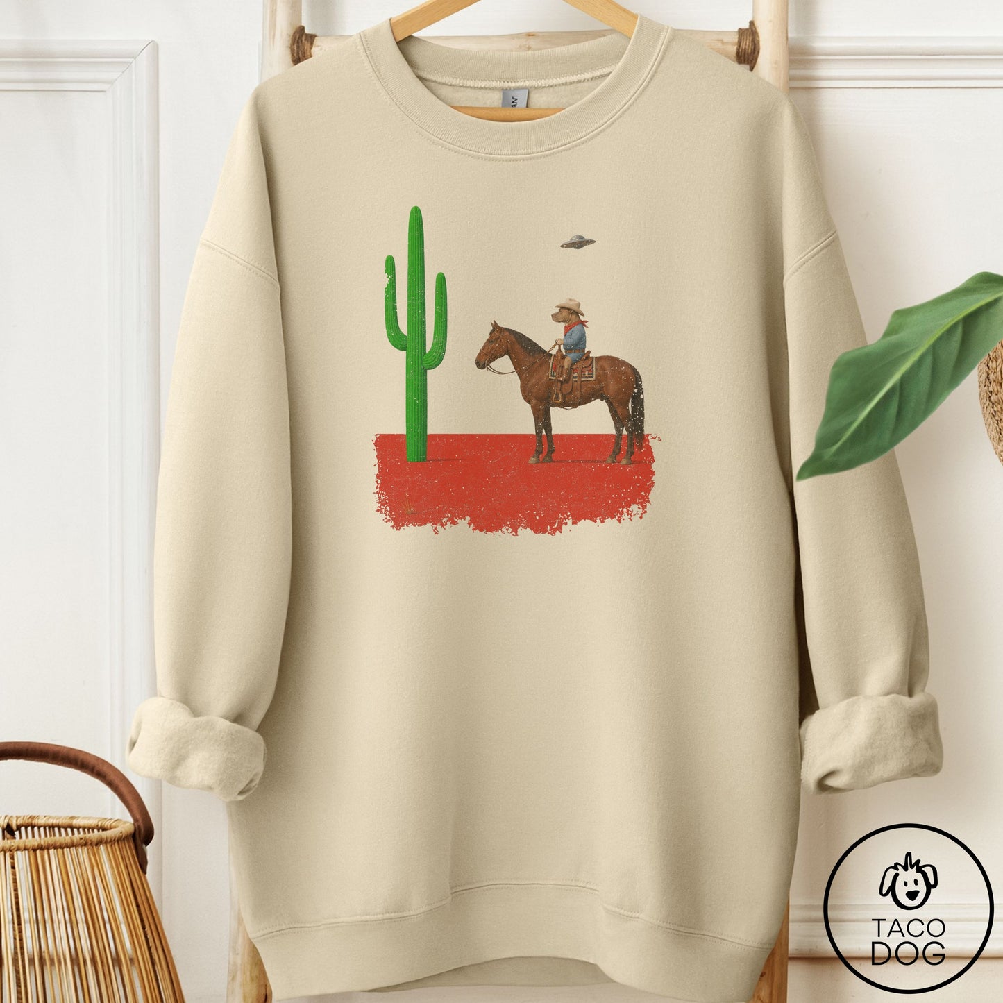 Pitbull Cowboy Cactus Sweatshirt Sand Taco-Dog