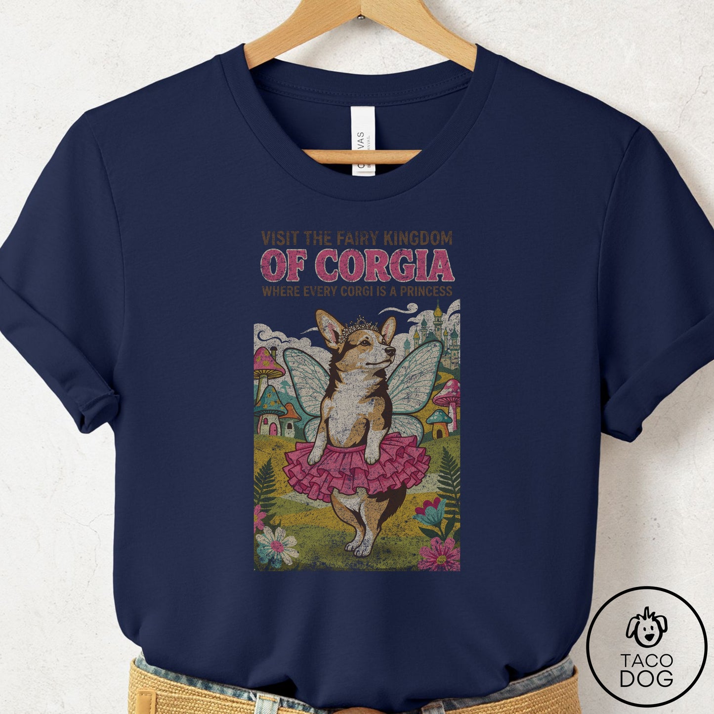 Corgi Fairy Kingdom T-Shirt Navy Taco-Dog