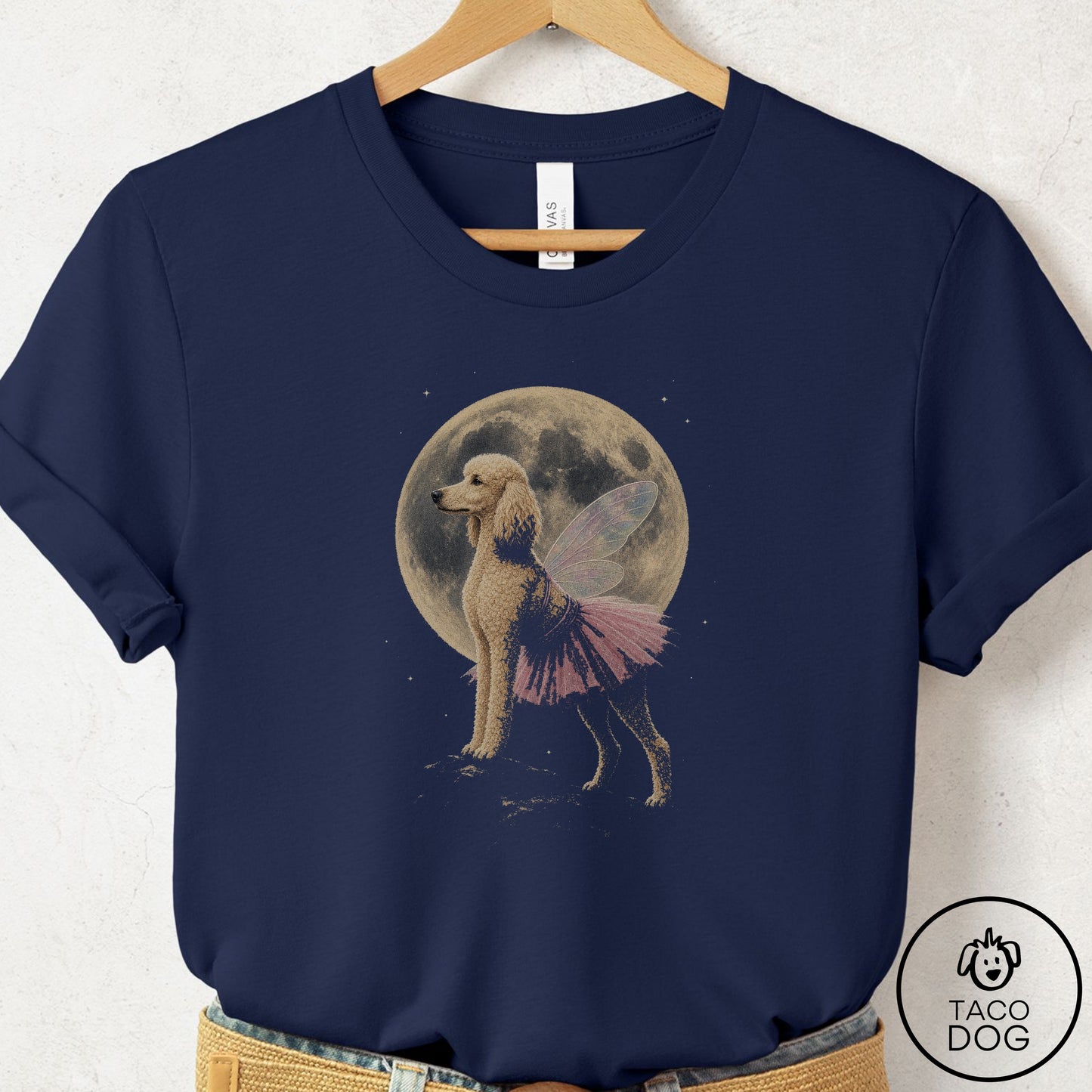Poodle Fairy Moon T-Shirt Navy Taco-Dog