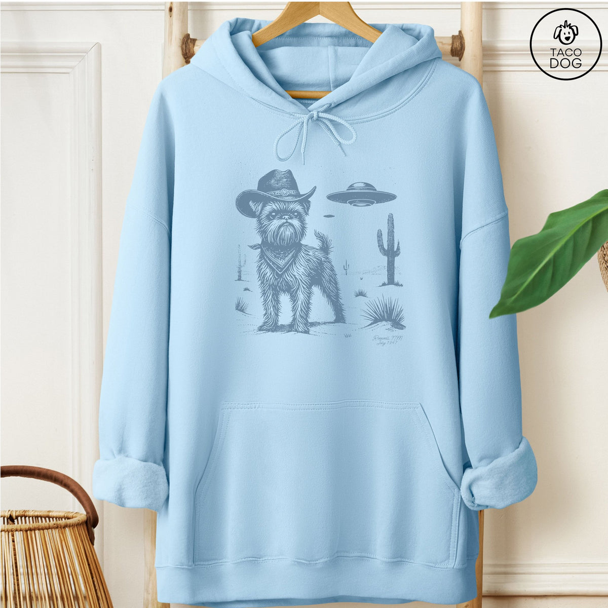 Brussels Griffon Cowboy UFO Hoodie Light Blue Taco-Dog