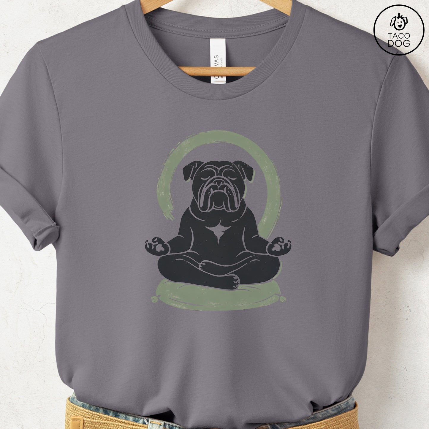 English Bulldog Meditate Linocut Tee Storm S Taco-Dog