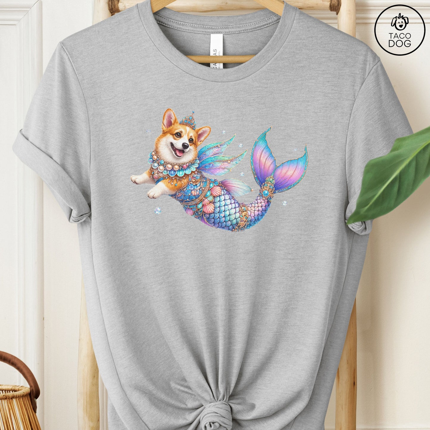 Corgi Mermaid T-Shirt Athletic Heather Taco-Dog