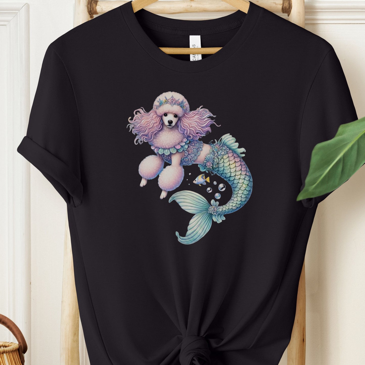 Poodle Mermaid T-Shirt Black Taco-Dog