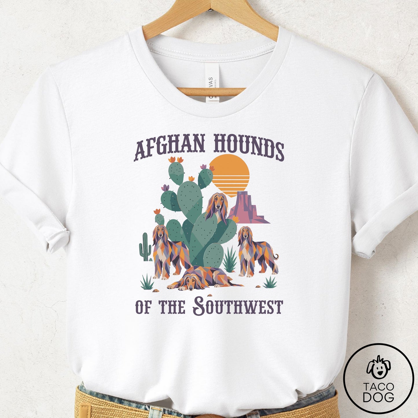 Afghan Hound of the Southwest T-Shirt White Taco-Dog