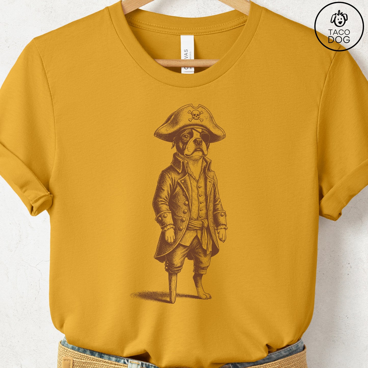 Boston Terrier Pirate T-Shirt Mustard S Taco-Dog