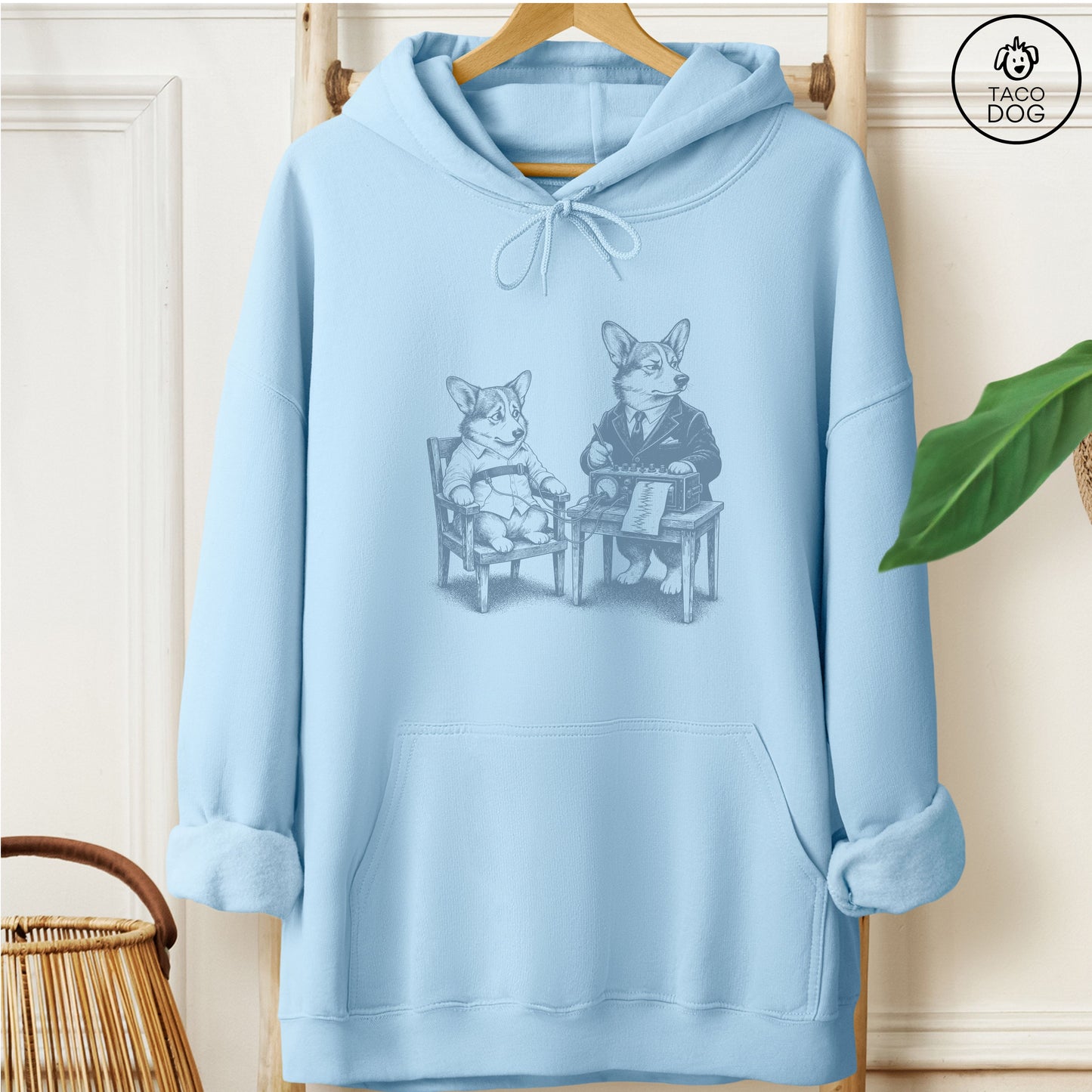 Corgi Polygraph Hoodie Light Blue Taco-Dog