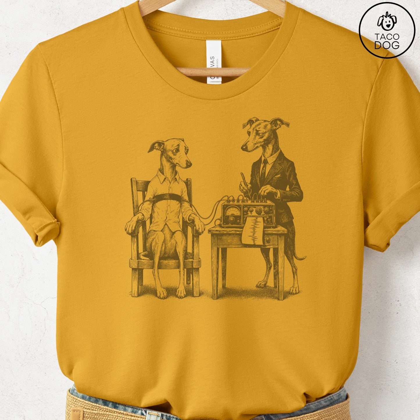 Italian Greyhound Whippet Polygraph T-Shirt Mustard Taco-Dog
