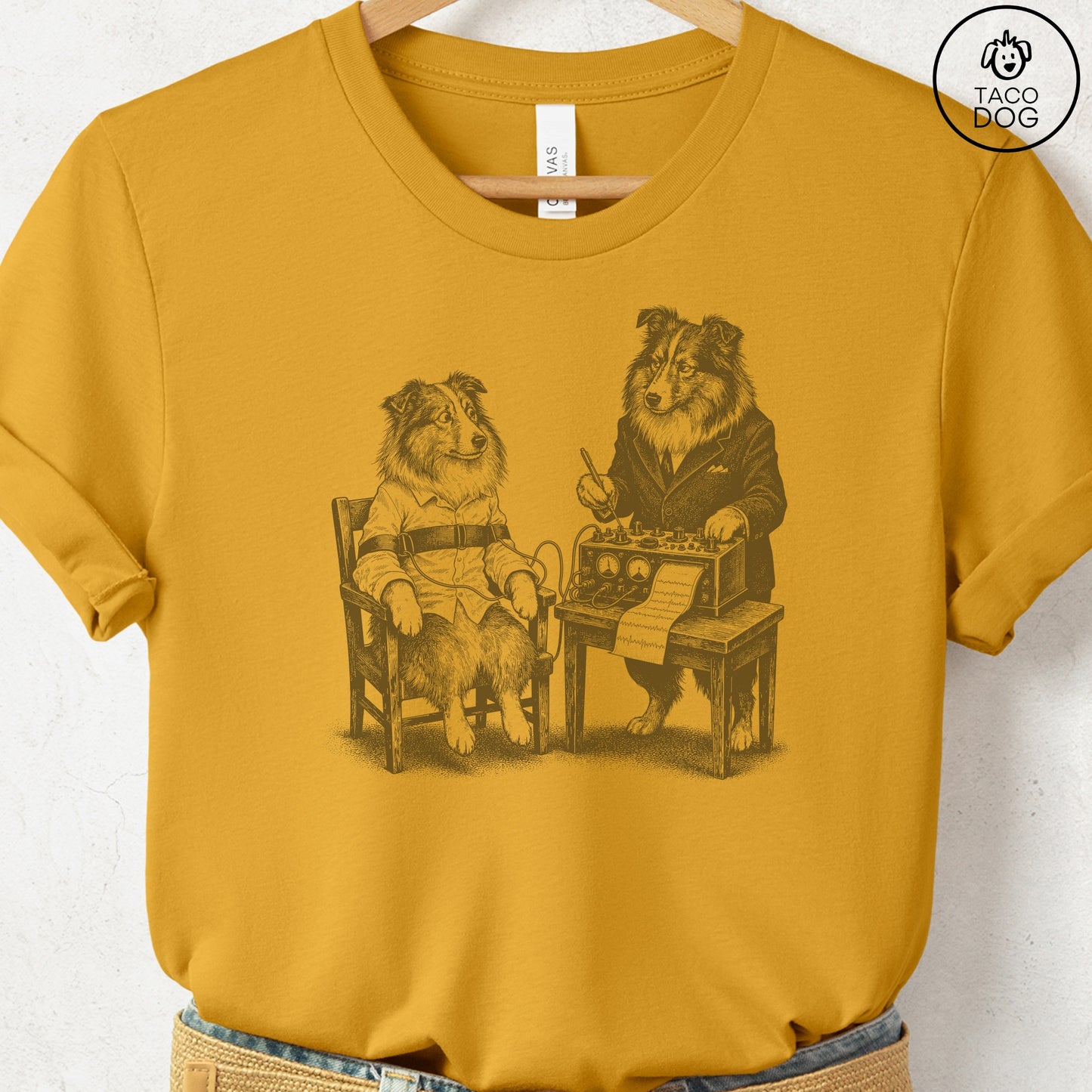 Shetland Sheepdog Polygraph T-Shirt Mustard Taco-Dog