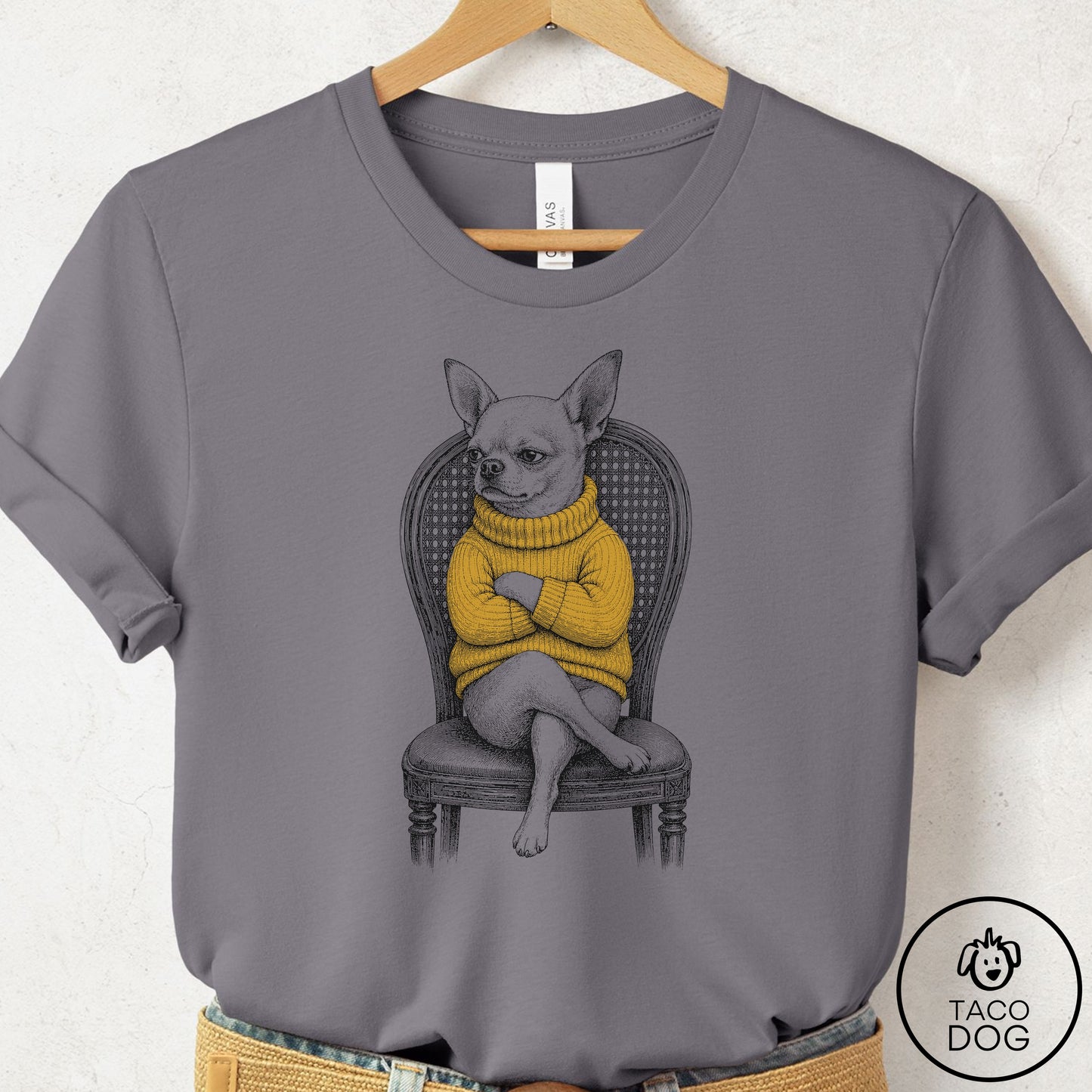 Chihuahua Reluctant Turtleneck T-Shirt Storm Taco-Dog