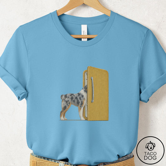 Australian Shepherd Refrigerator T-Shirt Ocean Blue Taco-Dog
