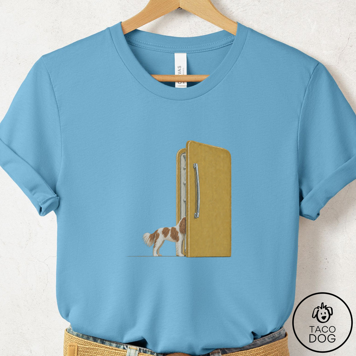 Cavalier King Charles Spaniel Refrigerator T-Shirt Ocean Blue Taco-Dog