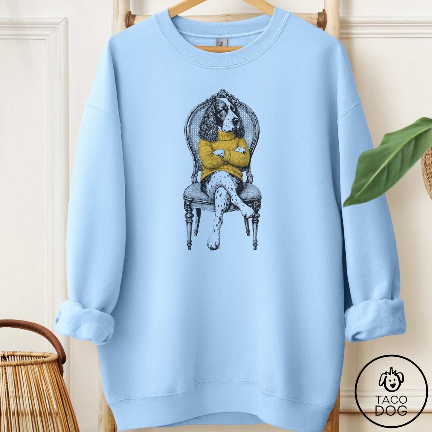 Springer Spaniel Reluctant Sweatshirt Light Blue Taco-Dog