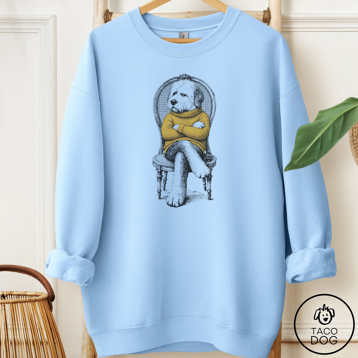 Old English Sheepdog Reluctant Sweatshirt Light Blue Taco-Dog