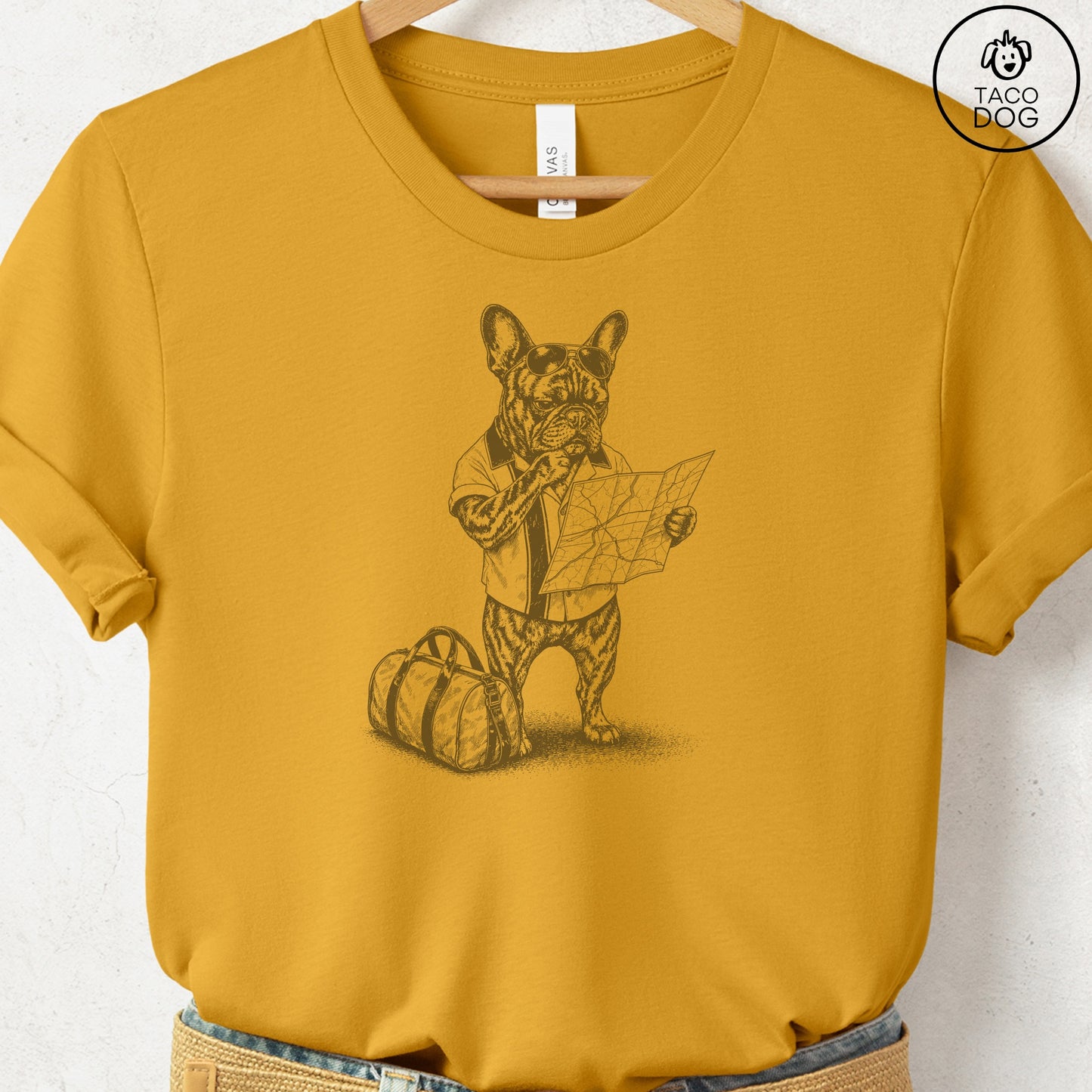 French Bulldog Frenchie Route 66 T-Shirt Mustard Taco-Dog