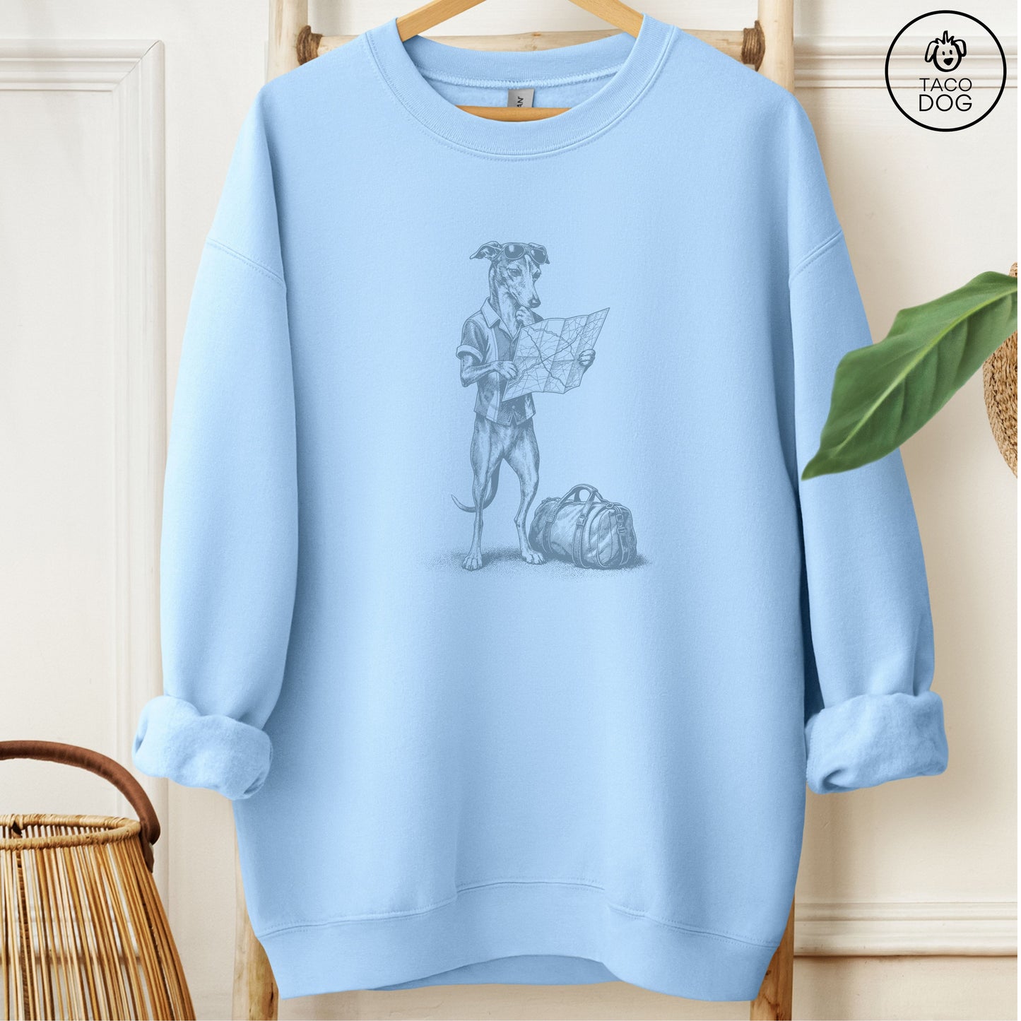 Italian Greyhound Whippet Route 66 Sweatshirt Light Blue Taco-Dog