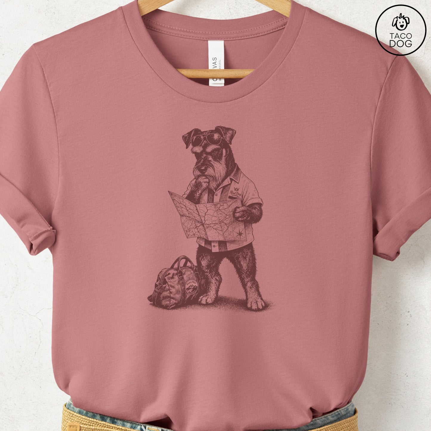 Schnauzer Route 66 T-Shirt Heather Mauve Taco-Dog