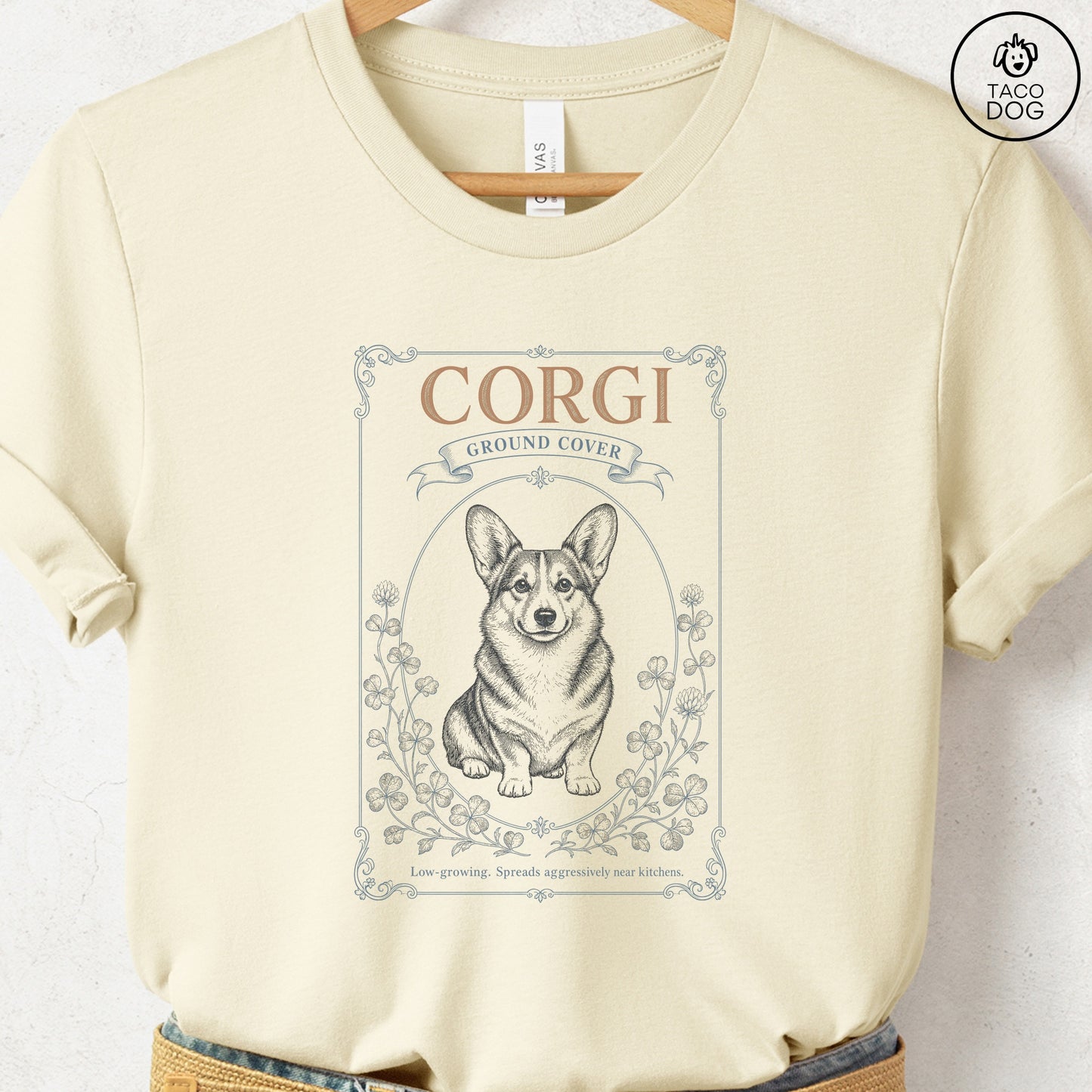 Corgi Ground Cover Seed Packet T-Shirt Natural Taco-Dog