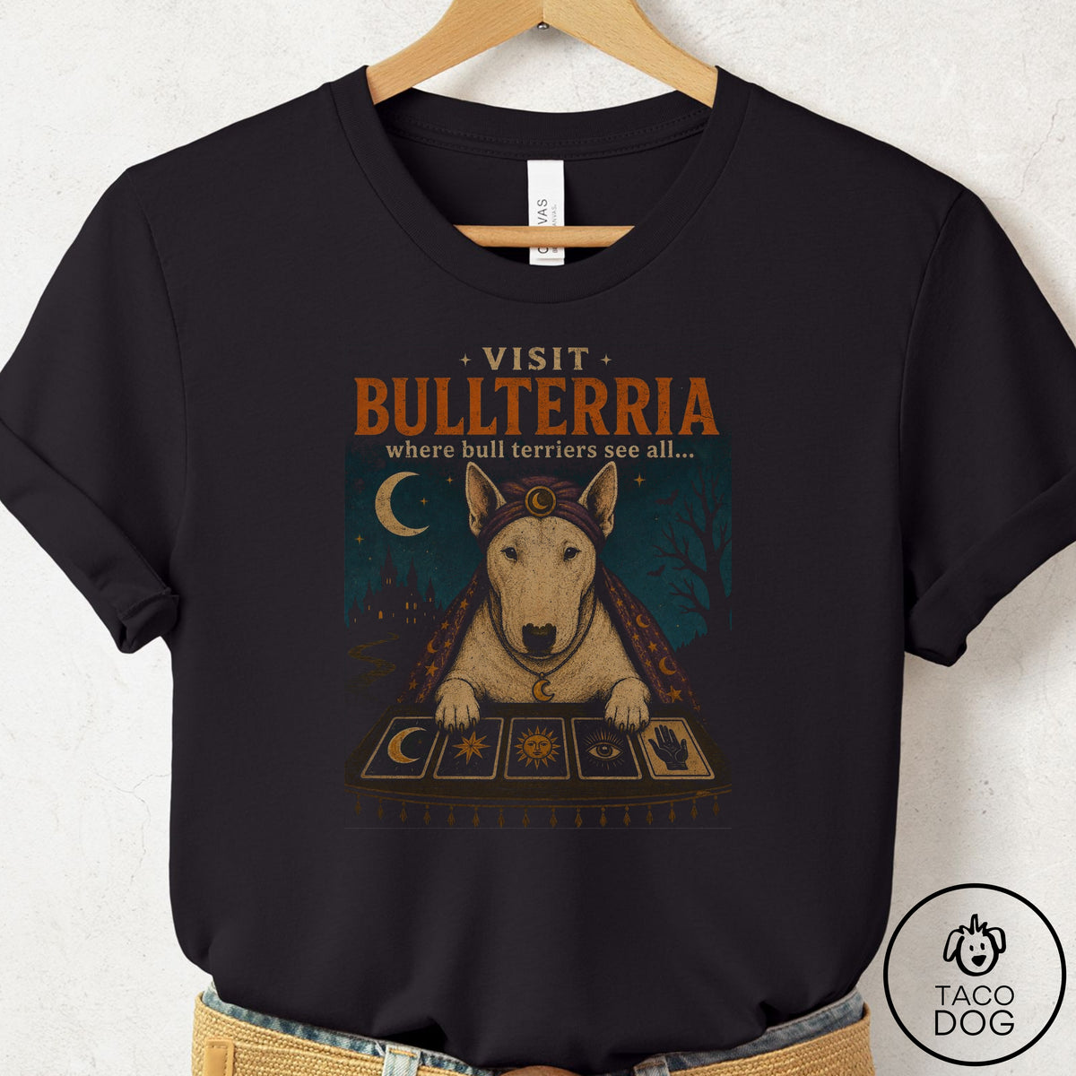 Bull Terrier Tarot T-Shirt Black Taco-Dog