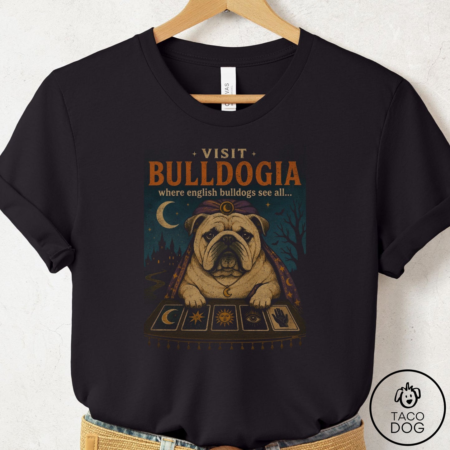 English Bulldog Tarot T-Shirt Black Taco-Dog