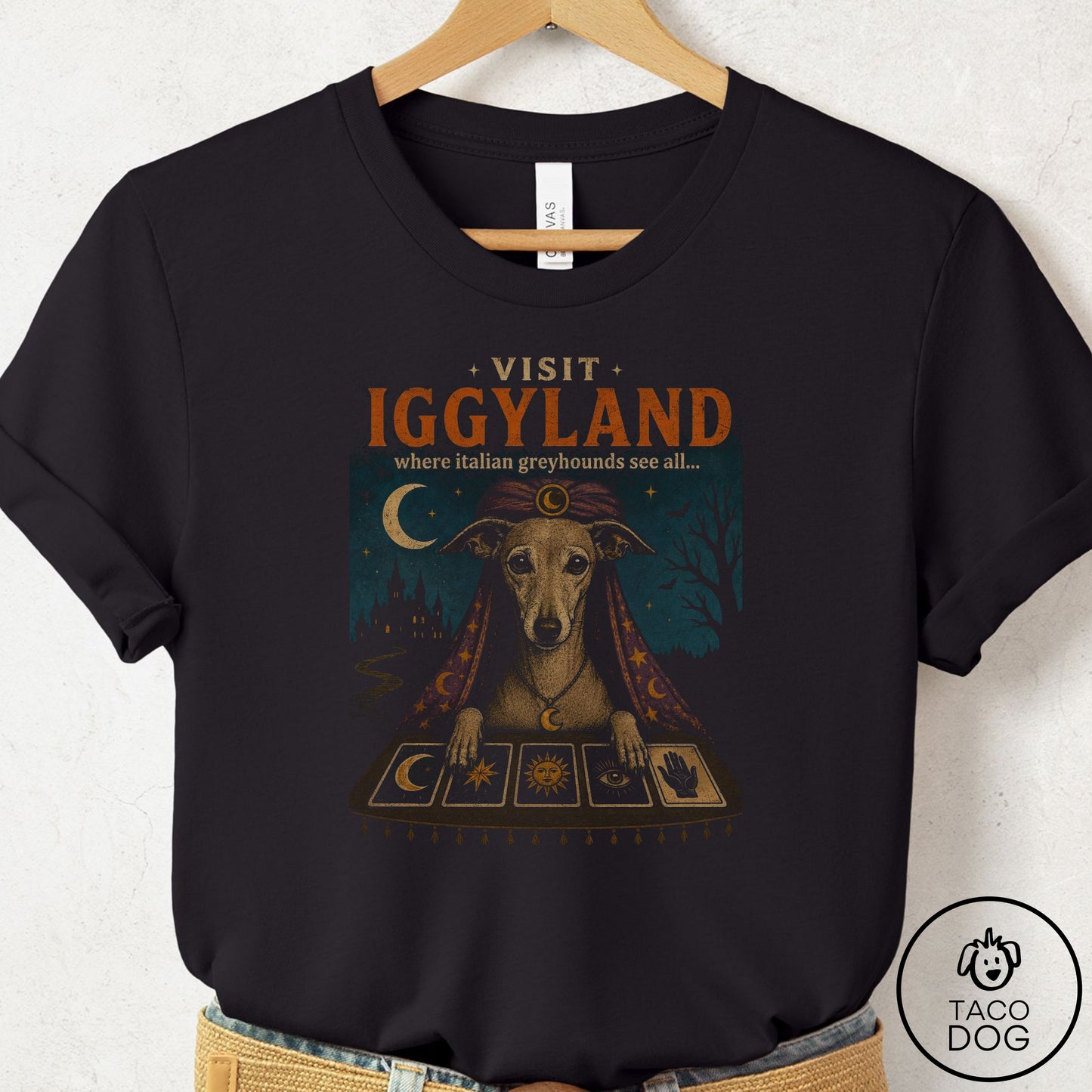 Italian Greyhound Whippet Tarot T-Shirt Black Taco-Dog