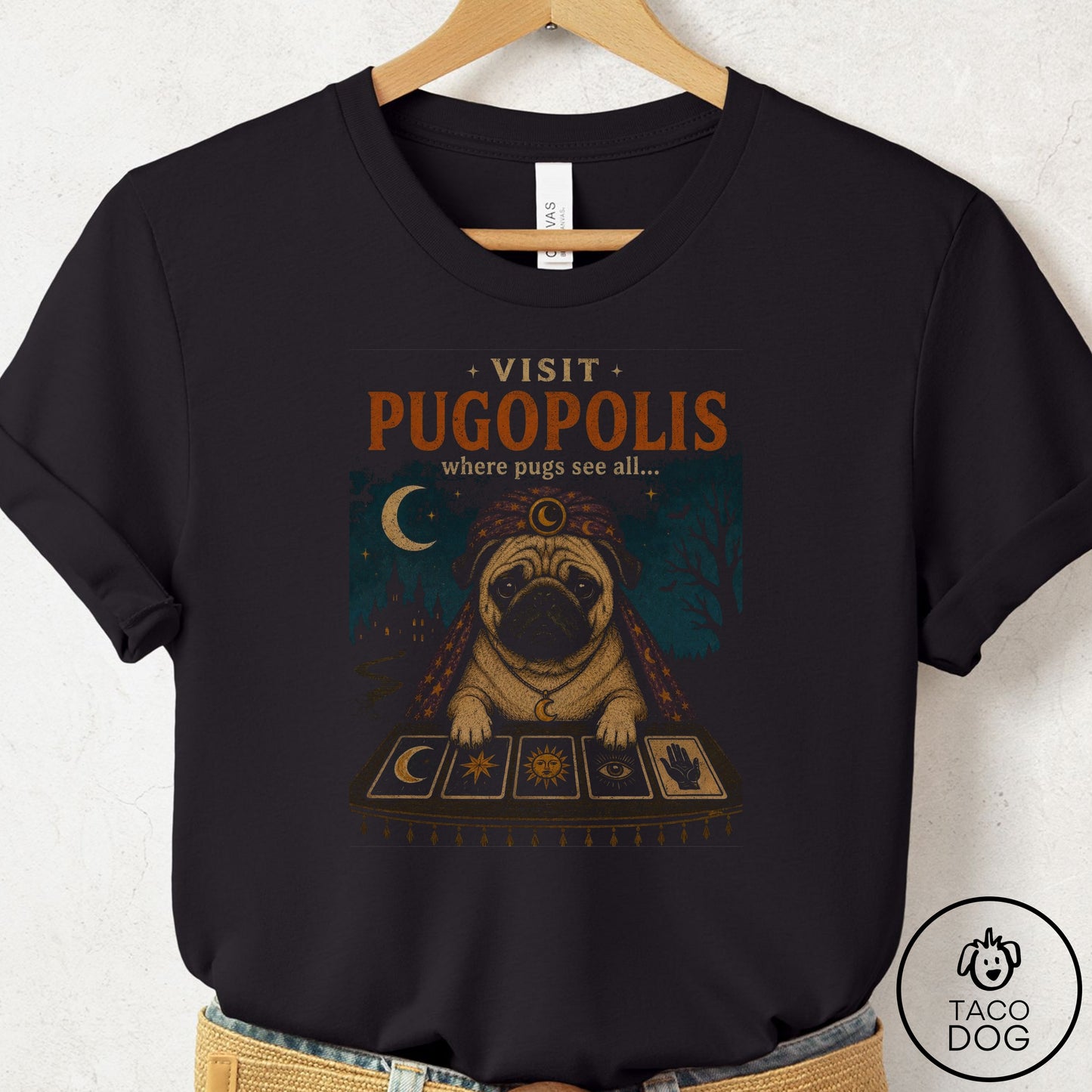 Pug Tarot T-Shirt Black Taco-Dog