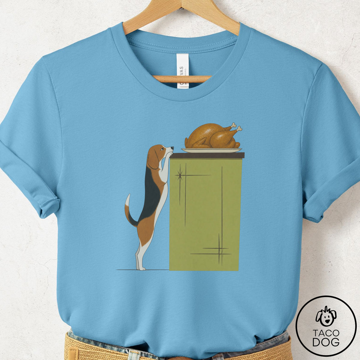 Beagle Turkey T-Shirt Ocean Blue Taco-Dog