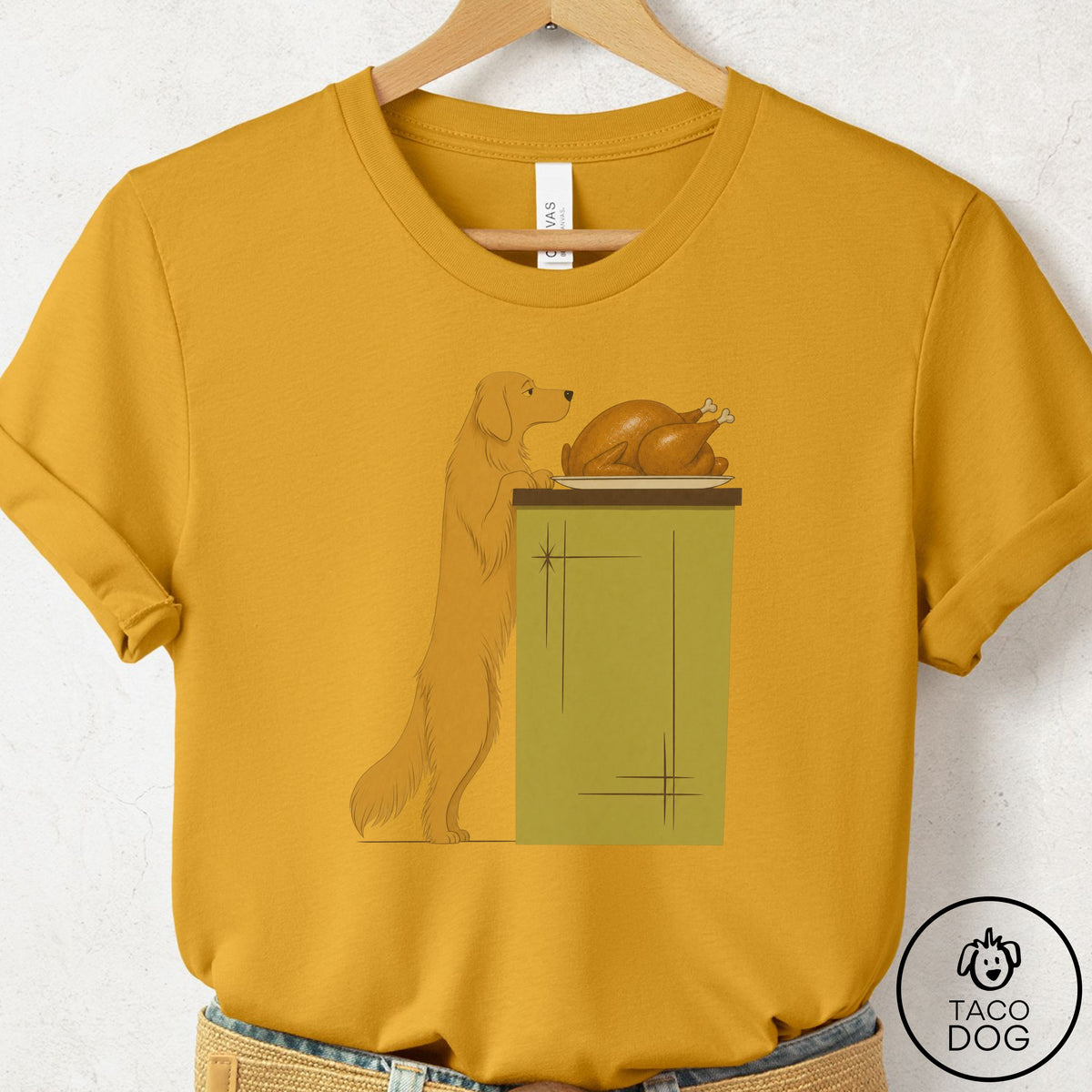 Golden Retriever Turkey T-Shirt Mustard Taco-Dog