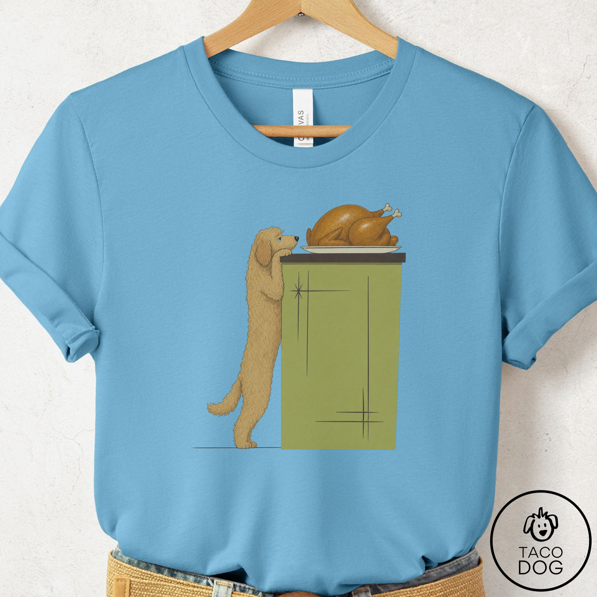 Doodle Turkey T-Shirt Ocean Blue Taco-Dog
