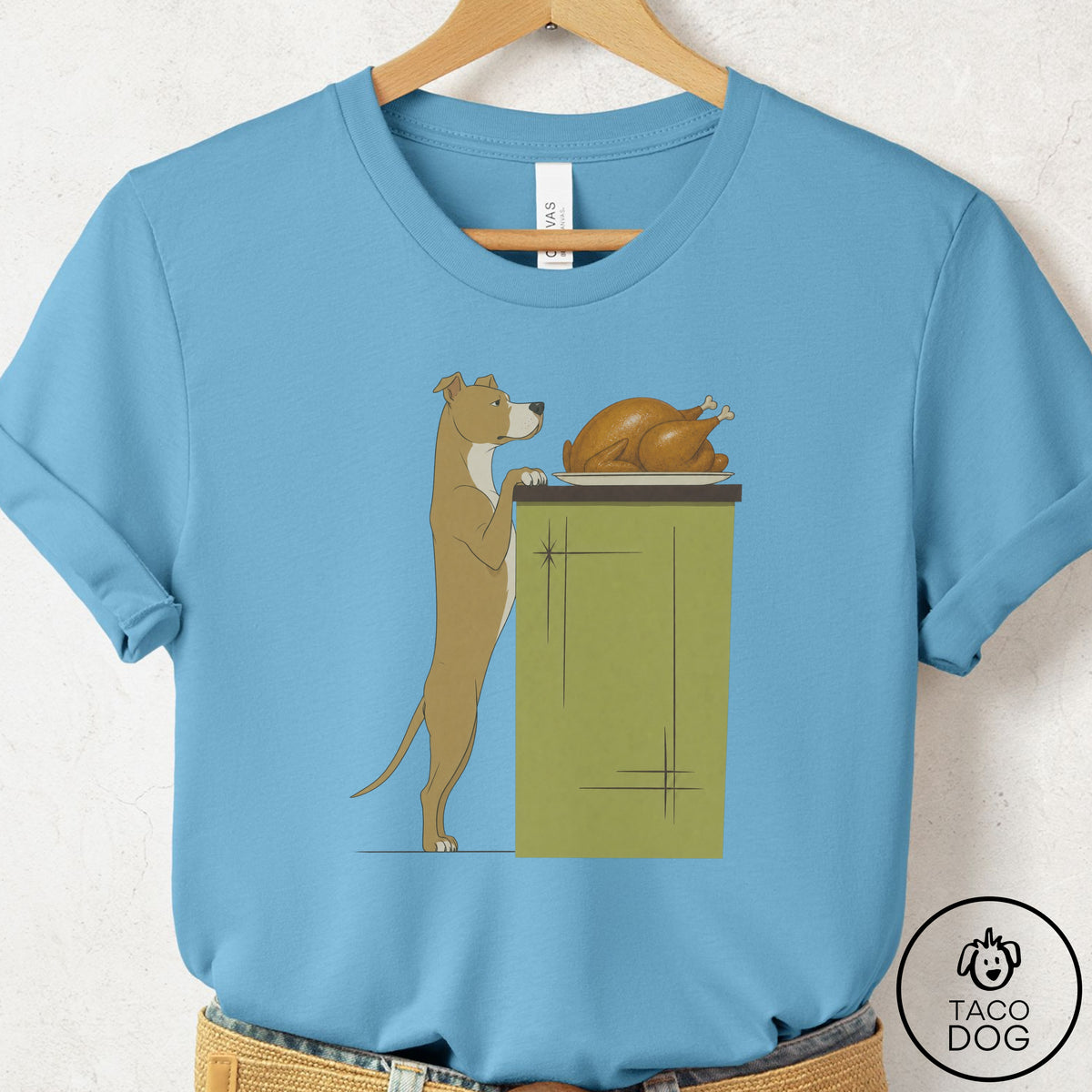 Pitbull Turkey T-Shirt Ocean Blue Taco-Dog