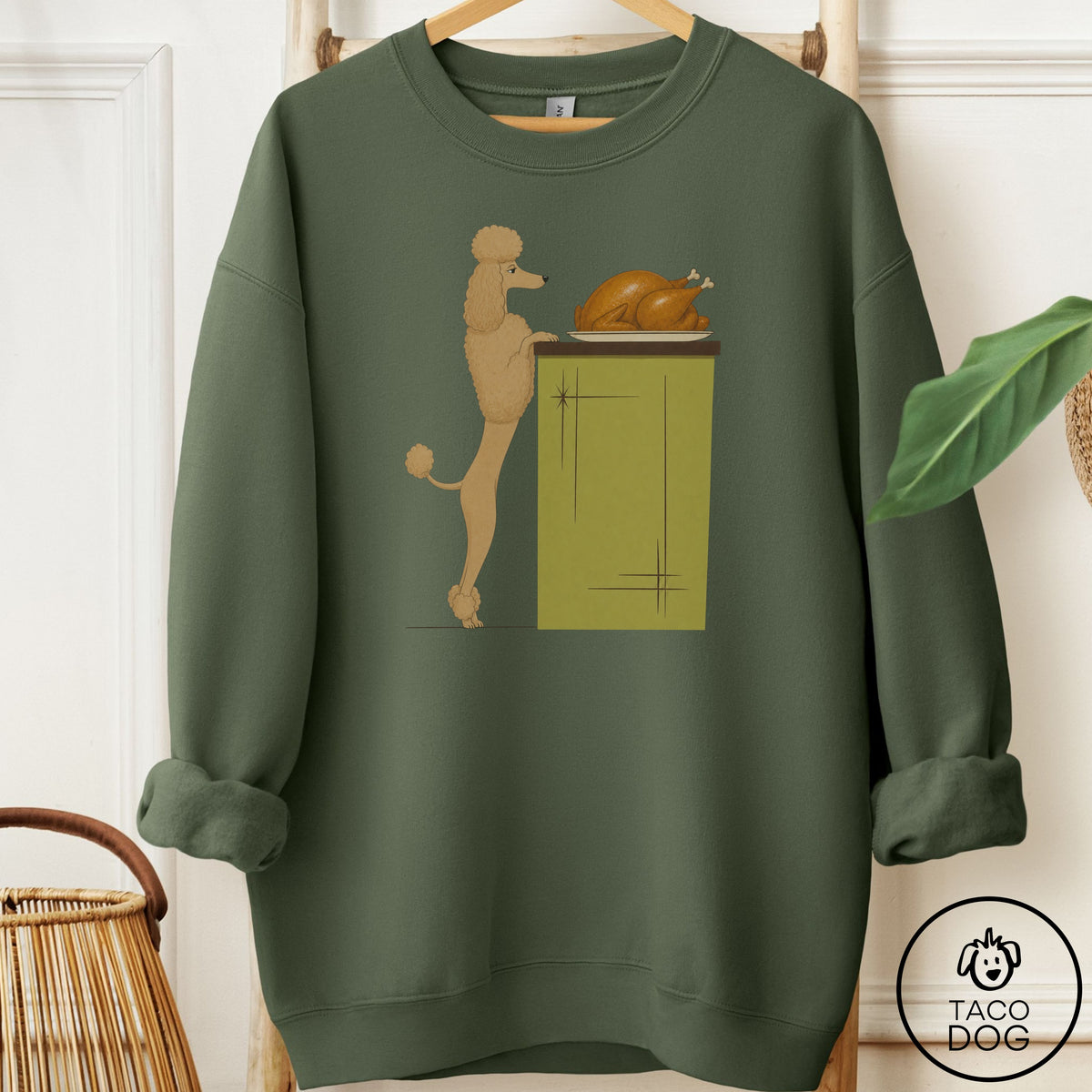 Poodle Turkey Sweatshirt Military Green Taco-Dog