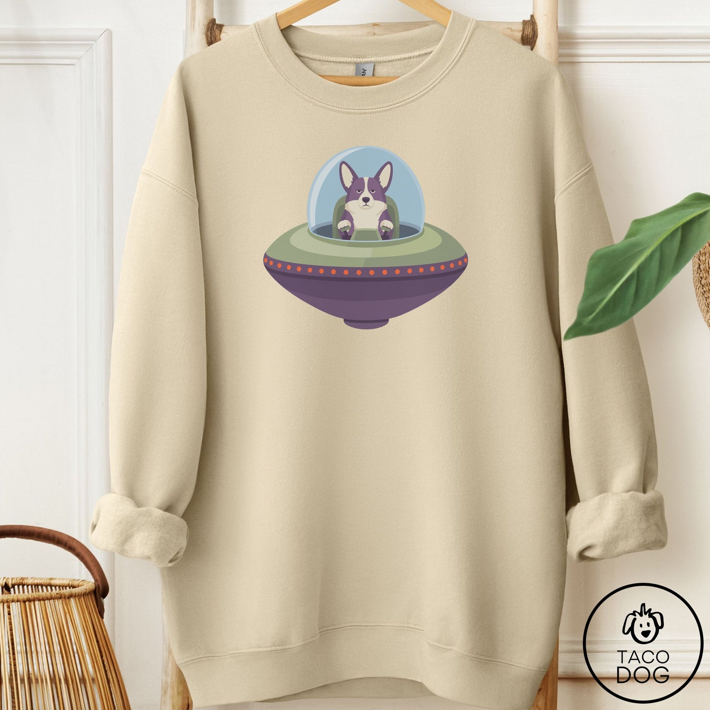 Corgi UFO Commute Sweatshirt Sand Taco-Dog