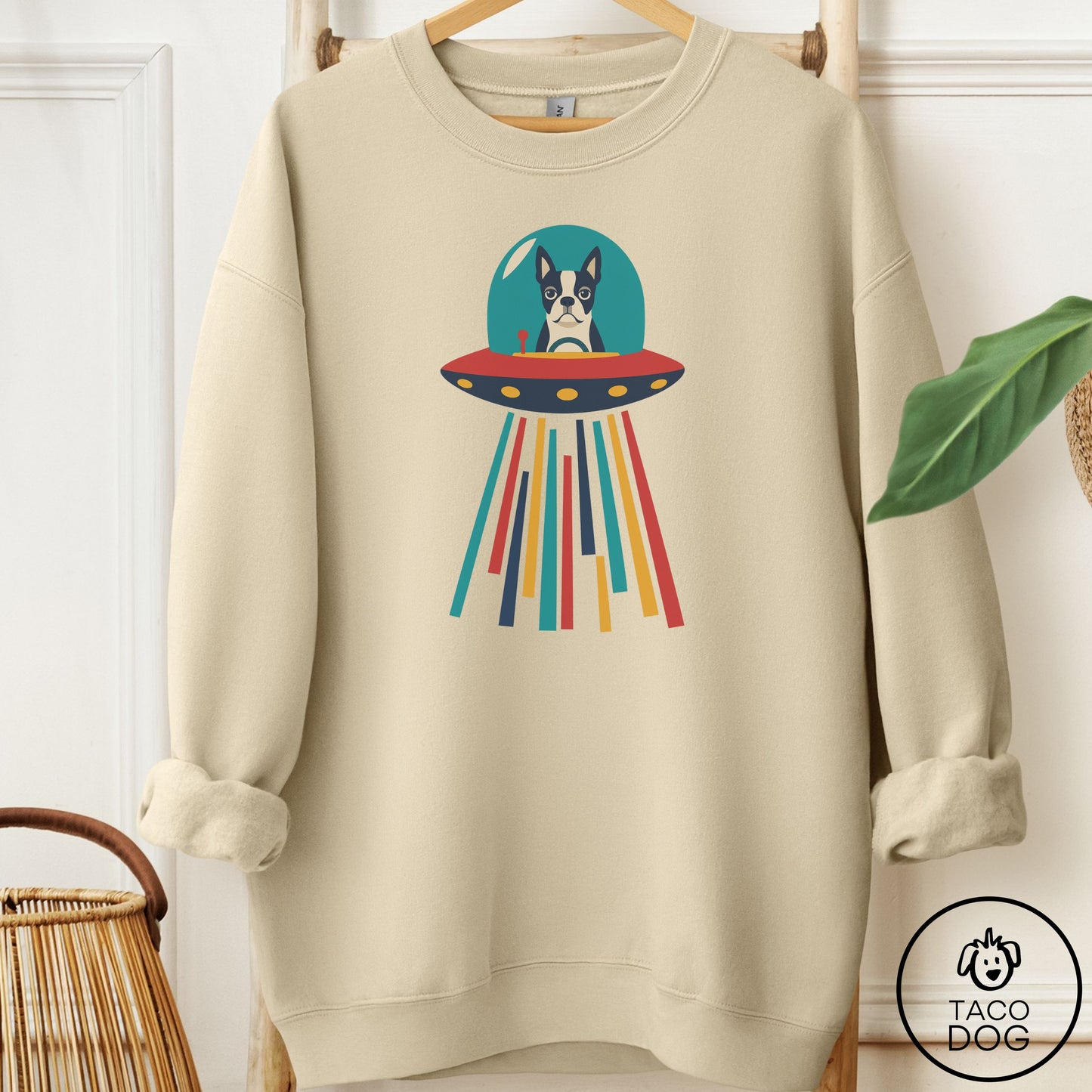 Boston Terrier UFO Joyride Sweatshirt Sand Taco-Dog