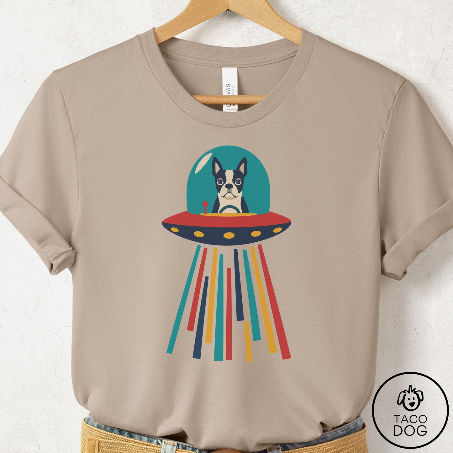 Boston Terrier UFO Joyride T-Shirt Tan Taco-Dog